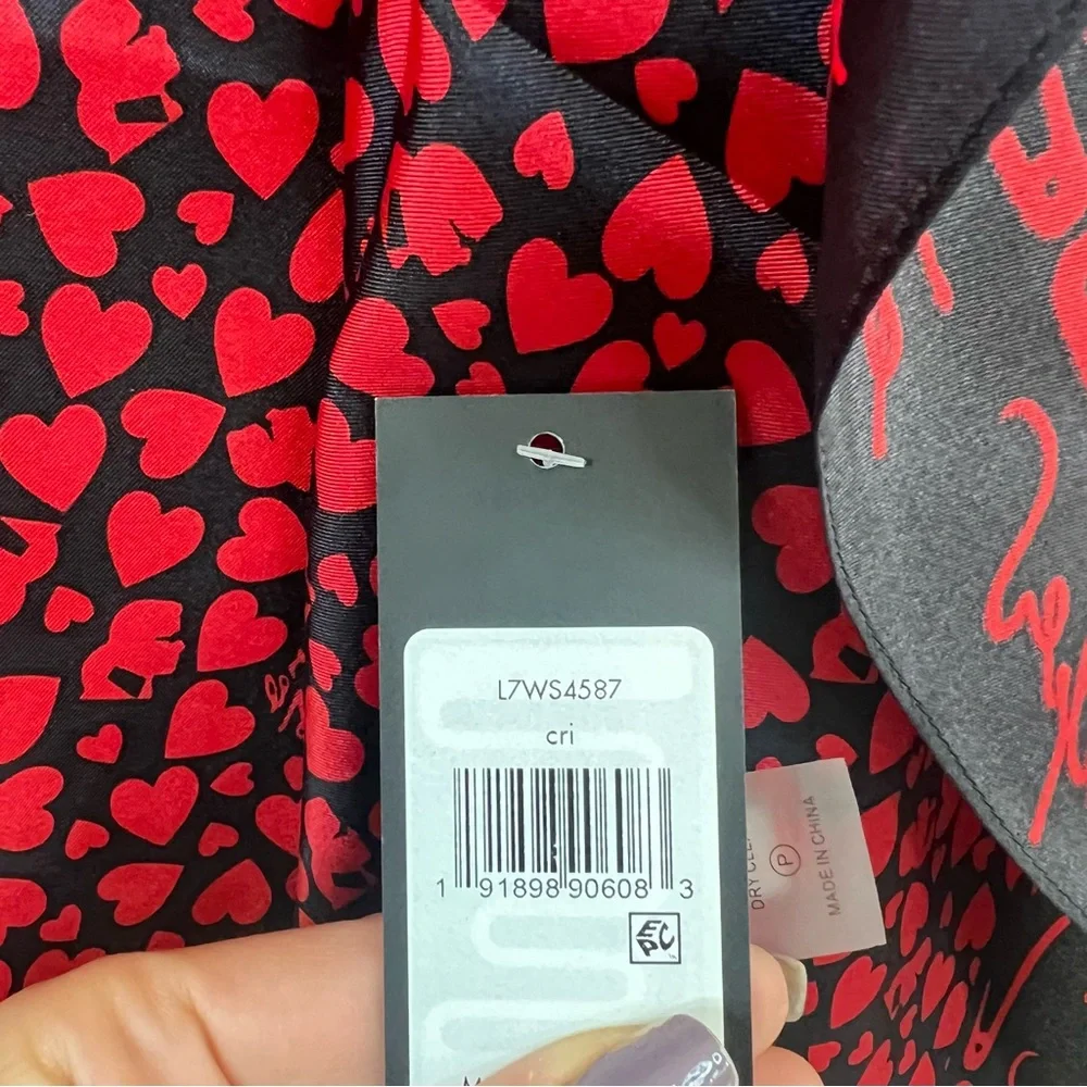 Karl Lagerfeld Paris Silk Hearts Safety Pins Red & Black Square Scarf OS NWT